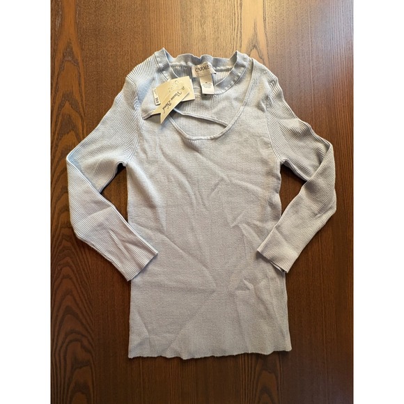 Carmen Marc Valvo Womens Light Blue Ribbed Cutout Neck Knit Top CV100525 NWT M - Picture 1 of 11